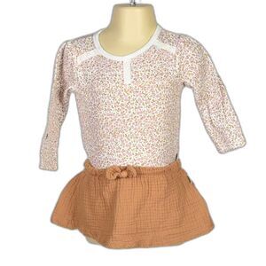 Rabbit and Bear Toddler Kids Floral Bodysuit Outfit w/ Brown Skort Size 18M